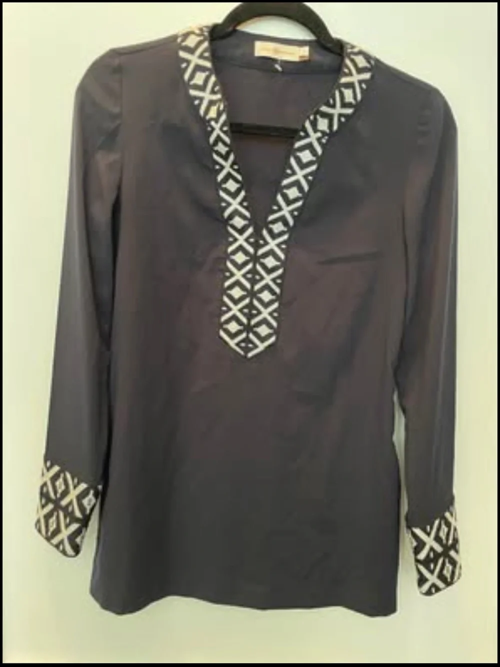Tory Burch Navy Tunic with Black-and-White Geometric Trim